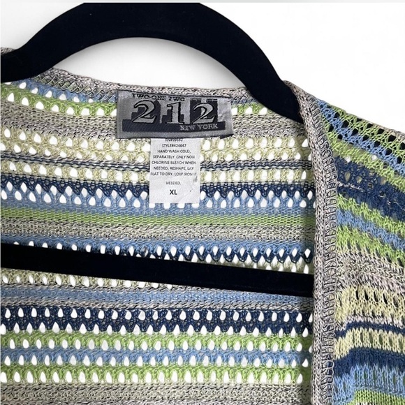 212 New York Crochet Knit Cardigan XL Blue Green Lightweight Boho - Picture 4 of 6